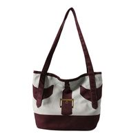 Women's Medium Canvas Color Block Classic Style Zipper Shoulder Bag sku image 1