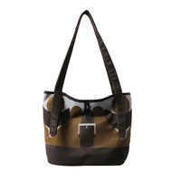 Women's Medium Canvas Color Block Classic Style Zipper Shoulder Bag sku image 2