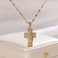 304 Stainless Steel Copper 18K Gold Plated Elegant Glam Plating Inlay Cross Zircon Pendant Necklace main image 1
