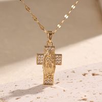 304 Stainless Steel Copper 18K Gold Plated Elegant Glam Plating Inlay Cross Zircon Pendant Necklace main image 2