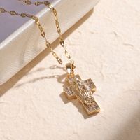 304 Stainless Steel Copper 18K Gold Plated Elegant Glam Plating Inlay Cross Zircon Pendant Necklace main image 4