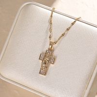 304 Stainless Steel Copper 18K Gold Plated Elegant Glam Plating Inlay Cross Zircon Pendant Necklace main image 5