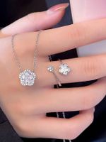 Lady Classic Style Commute Flower 201 Stainless Steel Inlay Artificial Diamond Women's Jewelry Set sku image 2