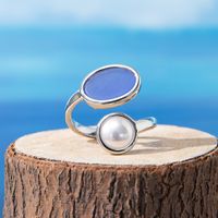 Basic Vacation Classic Style Round Alloy Enamel Inlay Artificial Pearls Women's Open Rings main image 5