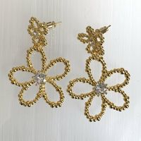 1 Pair Casual Elegant Modern Style Flower Plating Inlay Brass Rhinestones Zircon Drop Earrings main image 3