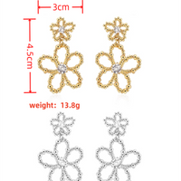 1 Pair Casual Elegant Modern Style Flower Plating Inlay Brass Rhinestones Zircon Drop Earrings main image 2