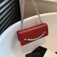 Women's Small Pu Leather Solid Color Elegant Vintage Style Beading Flip Cover Crossbody Bag main image 6