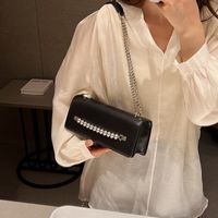 Women's Small Pu Leather Solid Color Elegant Vintage Style Beading Flip Cover Crossbody Bag main image 2