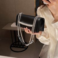 Women's Small Pu Leather Solid Color Elegant Vintage Style Beading Flip Cover Crossbody Bag sku image 1