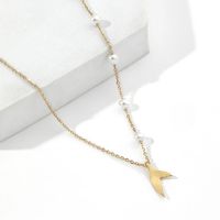 Natural Stone Titanium Steel 18K Gold Plated IG Style Fairy Style Simple Style Polishing Inlay Fish Tail Natural Stone Pendant Necklace sku image 1
