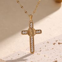 304 Stainless Steel Copper 18K Gold Plated Elegant Glam Luxurious Plating Inlay Cross Zircon Pendant Necklace main image 2