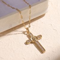 304 Stainless Steel Copper 18K Gold Plated Elegant Glam Luxurious Plating Inlay Cross Zircon Pendant Necklace main image 4