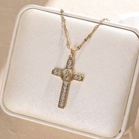 304 Stainless Steel Copper 18K Gold Plated Elegant Glam Luxurious Plating Inlay Cross Zircon Pendant Necklace main image 3