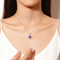 Sterling Silver Elegant Lady Modern Style Inlay Square Zircon Pendant Necklace main image 9