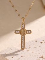 304 Stainless Steel Copper 18K Gold Plated Elegant Glam Luxurious Plating Inlay Cross Zircon Pendant Necklace sku image 1