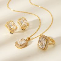 Copper 14K Gold Plated Vintage Style Simple Style Inlay Rectangle Zircon Jewelry Set main image 1