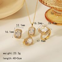 Copper 14K Gold Plated Vintage Style Simple Style Inlay Rectangle Zircon Jewelry Set main image 2