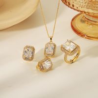 Copper 14K Gold Plated Vintage Style Simple Style Inlay Rectangle Zircon Jewelry Set main image 3
