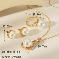 Copper 14K Gold Plated Vintage Style Exaggerated Classic Style Inlay Round Artificial Pearls Zircon Jewelry Set main image 2