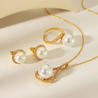 Copper 14K Gold Plated Vintage Style Exaggerated Classic Style Inlay Round Artificial Pearls Zircon Jewelry Set main image 3