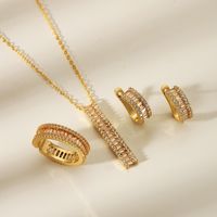 Copper 14K Gold Plated Vintage Style Simple Style Inlay Geometric Zircon Jewelry Set main image 3