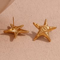 1 Paire Style Vintage Style Simple Style Classique Star Couleur Unie Placage Acier Inoxydable 304 Plaqué Or 18K Boucles D'oreilles main image 4