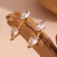 1 Pair Basic Simple Style Classic Style Water Droplets Plating Inlay 304 Stainless Steel Zircon 18K Gold Plated Ear Studs main image 4