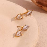 1 Pair Basic Simple Style Classic Style Water Droplets Plating Inlay 304 Stainless Steel Zircon 18K Gold Plated Ear Studs main image 1