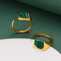 304 Stainless Steel 18K Gold Plated Elegant Lady Classic Style Inlay Geometric Malachite Open Rings main image 1