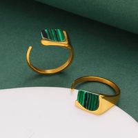 304 Stainless Steel 18K Gold Plated Elegant Lady Classic Style Inlay Geometric Malachite Open Rings main image 7