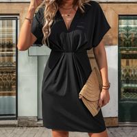 Women's Regular Dress Sexy V Neck Pleated Short Sleeve Solid Color Knee-Length Daily main image 1