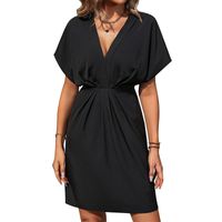 Women's Regular Dress Sexy V Neck Pleated Short Sleeve Solid Color Knee-Length Daily main image 5