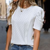 Women's T-shirt Short Sleeve T-Shirts Patchwork Texture Simple Style Solid Color main image 3