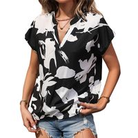 Women's T-shirt Short Sleeve Blouses Printing Contrast Binding Simple Style Flower main image 2