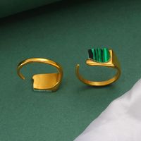 304 Stainless Steel 18K Gold Plated Elegant Lady Classic Style Inlay Geometric Malachite Open Rings main image 5
