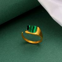 304 Stainless Steel 18K Gold Plated Elegant Lady Classic Style Inlay Geometric Malachite Open Rings main image 3