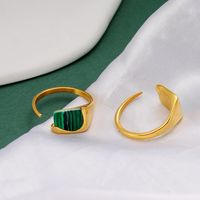 304 Stainless Steel 18K Gold Plated Elegant Lady Classic Style Inlay Geometric Malachite Open Rings main image 4
