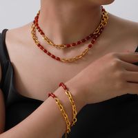 Elegant Klassisch Dame Geometrisch Achat Titan Stahl Perlen Überzug 18 Karat Vergoldet Frau Armbänder Halskette main image 1
