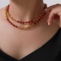 Elegant Klassisch Dame Geometrisch Achat Titan Stahl Perlen Überzug 18 Karat Vergoldet Frau Armbänder Halskette main image 6