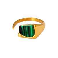 304 Stainless Steel 18K Gold Plated Elegant Lady Classic Style Inlay Geometric Malachite Open Rings sku image 1