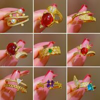 Simple Style Crown Brass Plating Rhinestones Pearl Open Ring 1 Piece main image 3