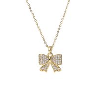 Fashion Bow Knot Titanium Steel Inlay Artificial Gemstones Pendant Necklace 1 Piece main image 6