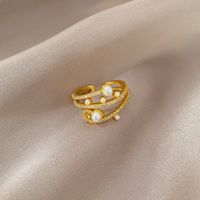 Simple Style Crown Brass Plating Rhinestones Pearl Open Ring 1 Piece sku image 110