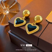 1 Pair Sweet Heart Shape Enamel Resin Copper Drop Earrings Ear Studs main image 5