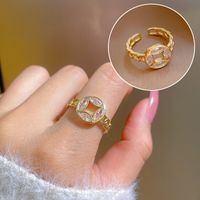 Simple Style Crown Brass Plating Rhinestones Pearl Open Ring 1 Piece sku image 4