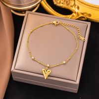 Casual Simple Style Four Leaf Clover Heart Shape Butterfly 304 Stainless Steel Plating Acrylic Artificial Rhinestones 18K Gold Plated Women'S Anklet main image 4