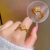 Simple Style Crown Brass Plating Rhinestones Pearl Open Ring 1 Piece sku image 9