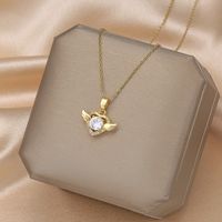 Fashion Bow Knot Titanium Steel Inlay Artificial Gemstones Pendant Necklace 1 Piece sku image 34