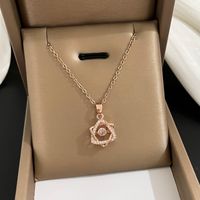 Cartoon Style Heart Shape Flower Titanium Steel Copper Inlay Rhinestones Pendant Necklace sku image 26