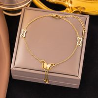 Casual Simple Style Four Leaf Clover Heart Shape Butterfly 304 Stainless Steel Plating Acrylic Artificial Rhinestones 18K Gold Plated Women'S Anklet sku image 12